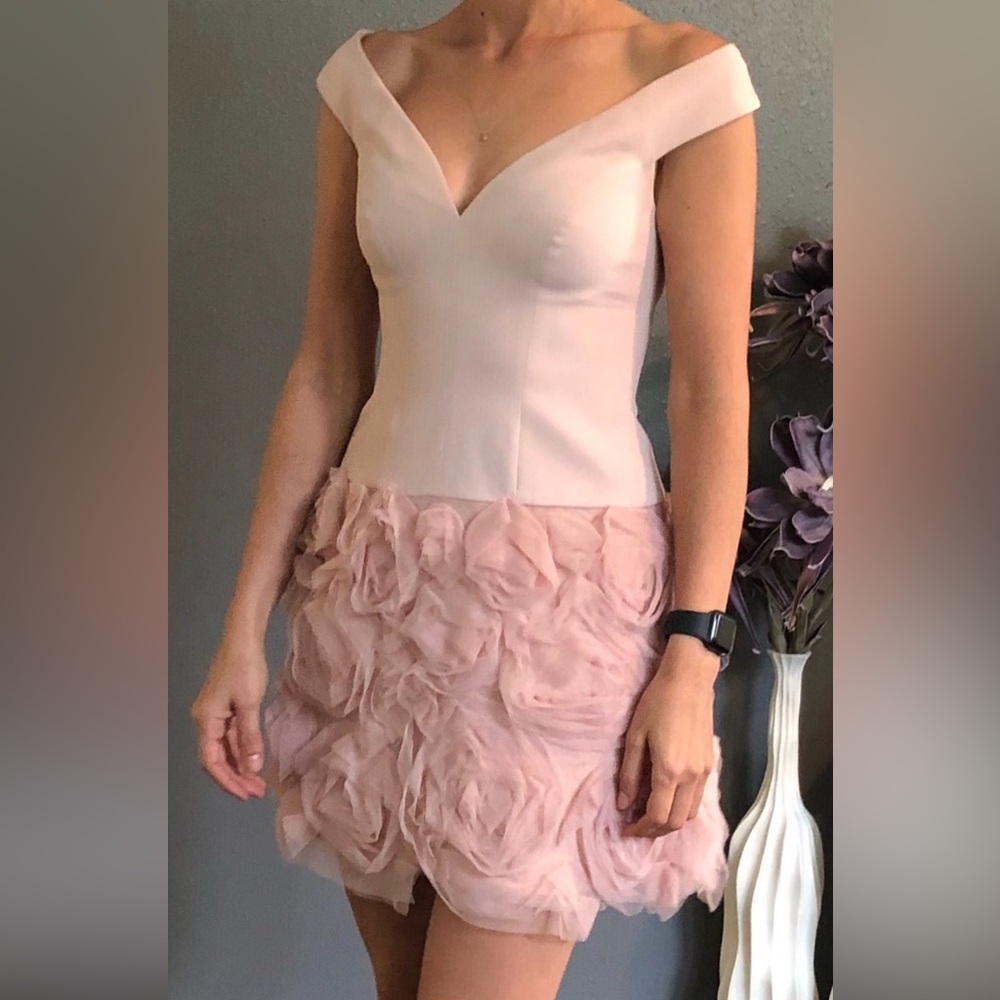 BCBGMaxAzria Chiffon Satin Off-Shoulder dress